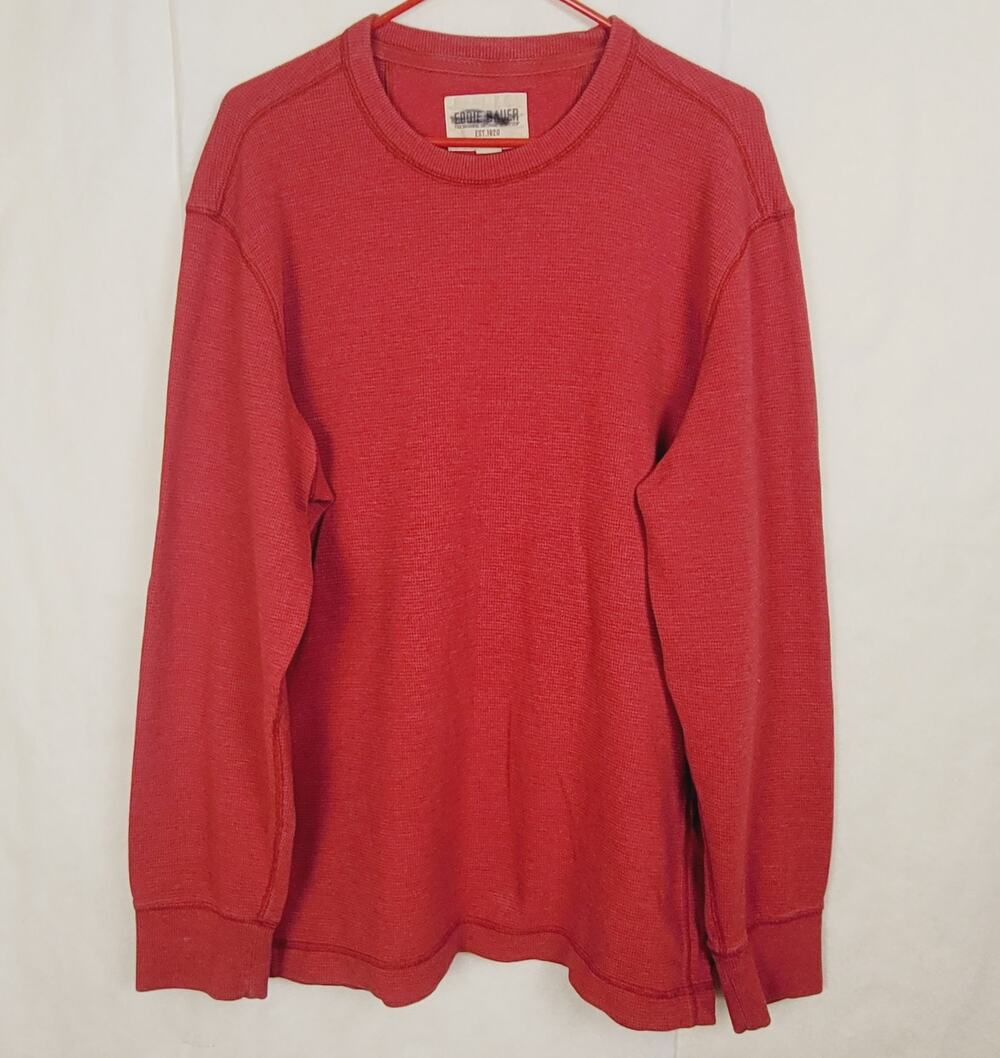 Eddie Bauer red waffle knit thermal shirt Size Lrg Tall Classic Outdoors Casual